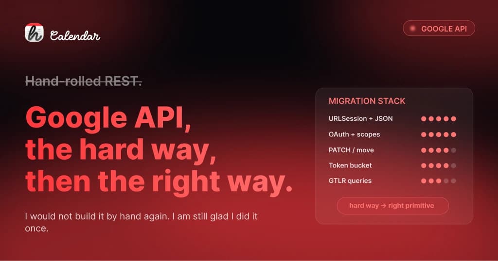 Hand-rolled Google Calendar API client replaced with Google's Swift Package