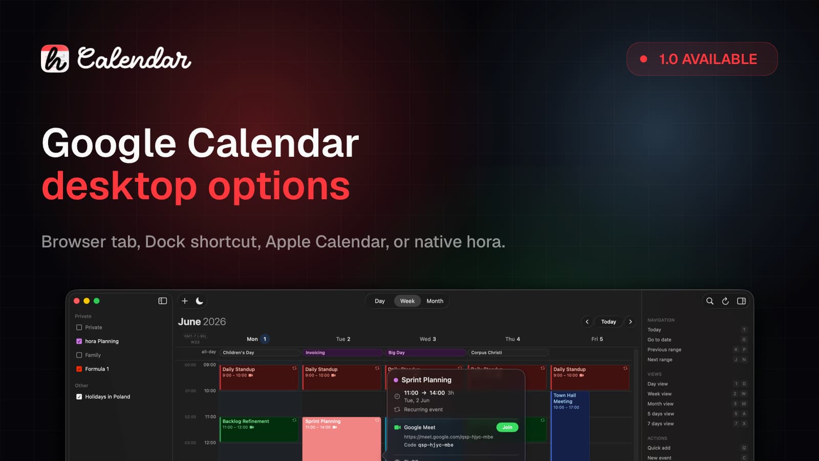 Google Calendar desktop app for Mac