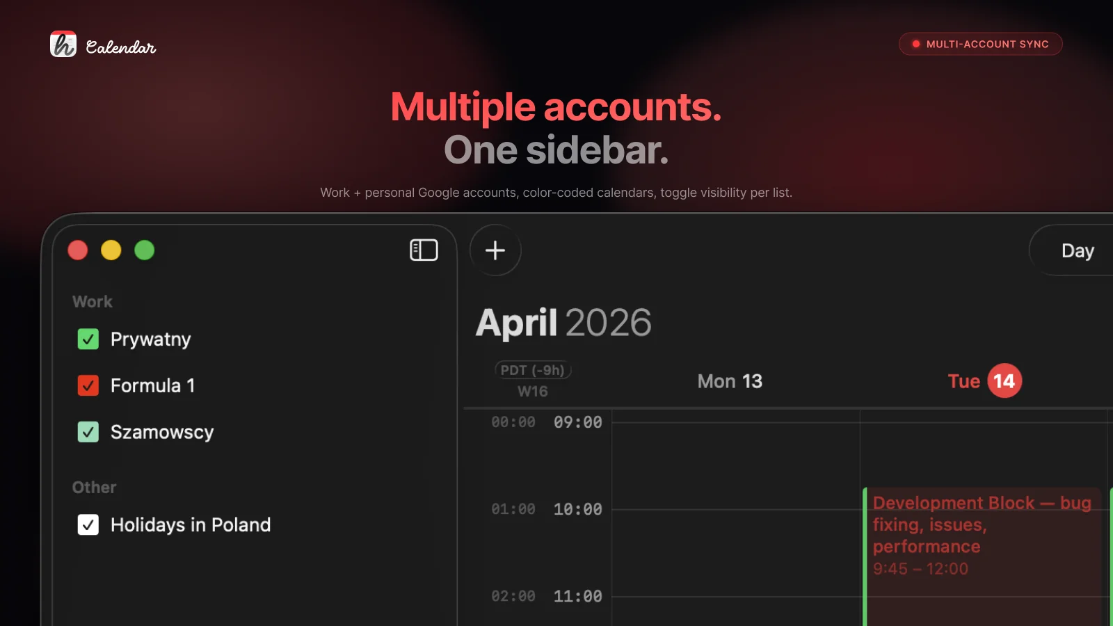 hora Calendar — Multi-account Google Calendar sync
