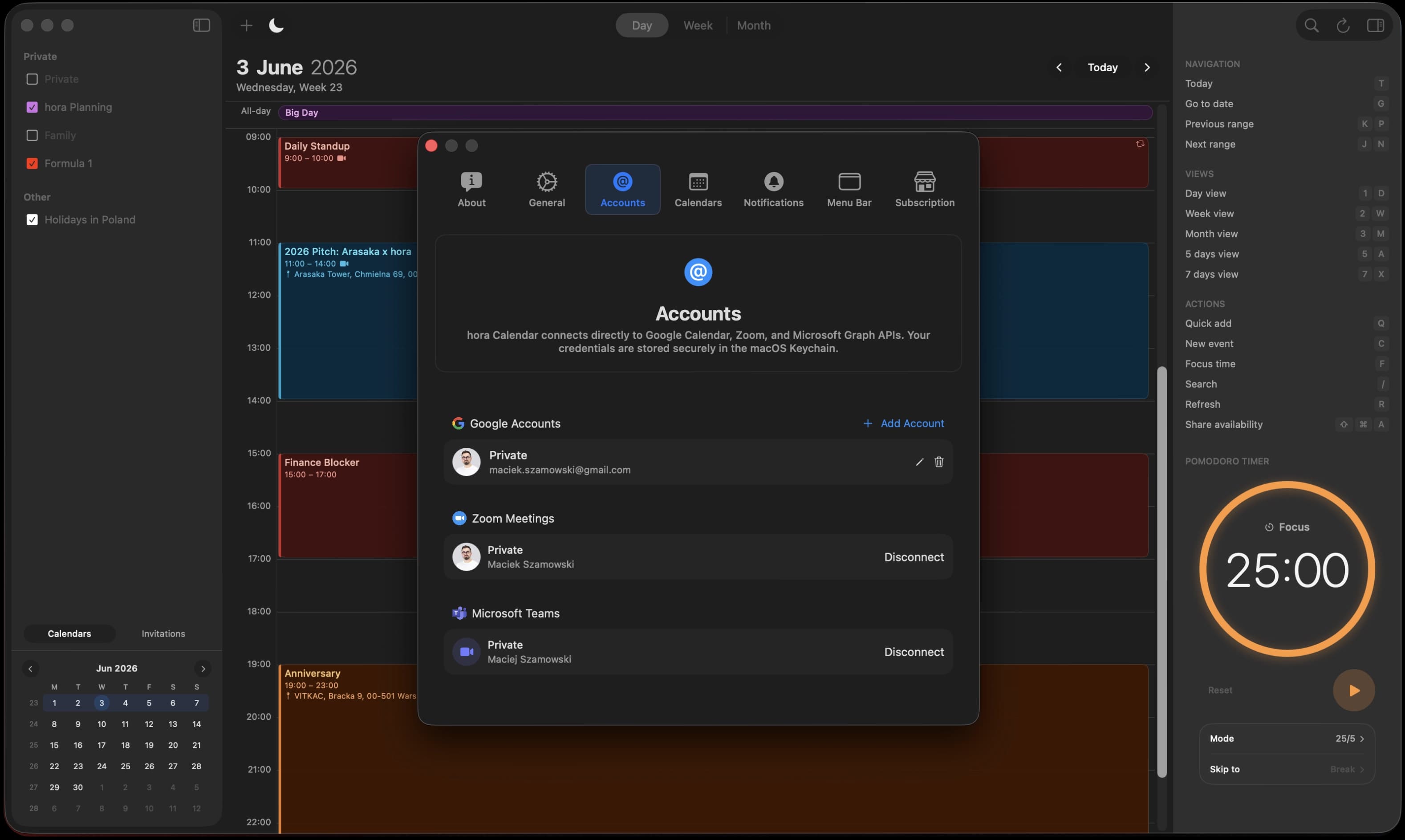 hora Calendar — Multi-account Google Calendar sync