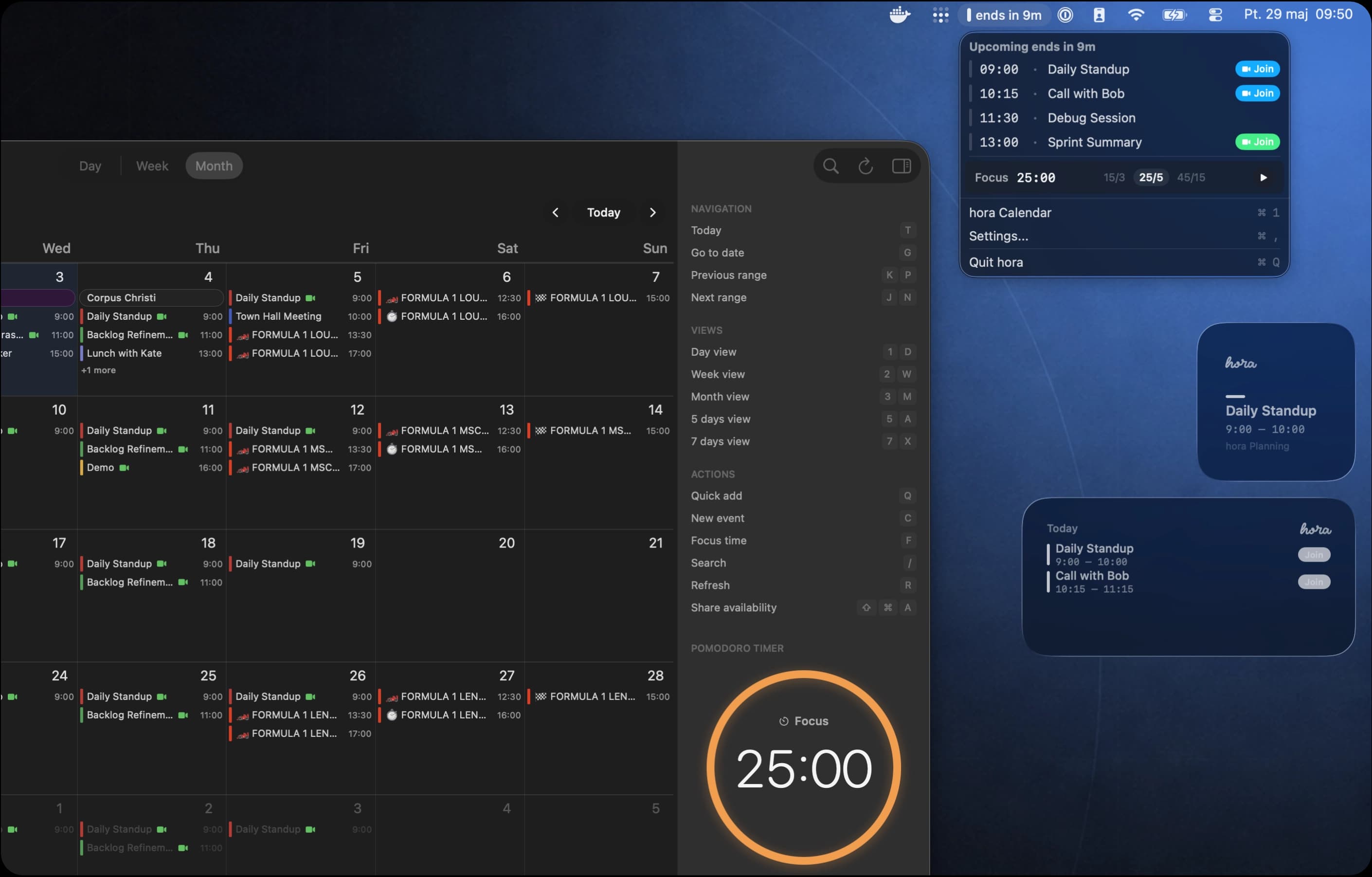 hora Calendar — Menu bar widget with upcoming events