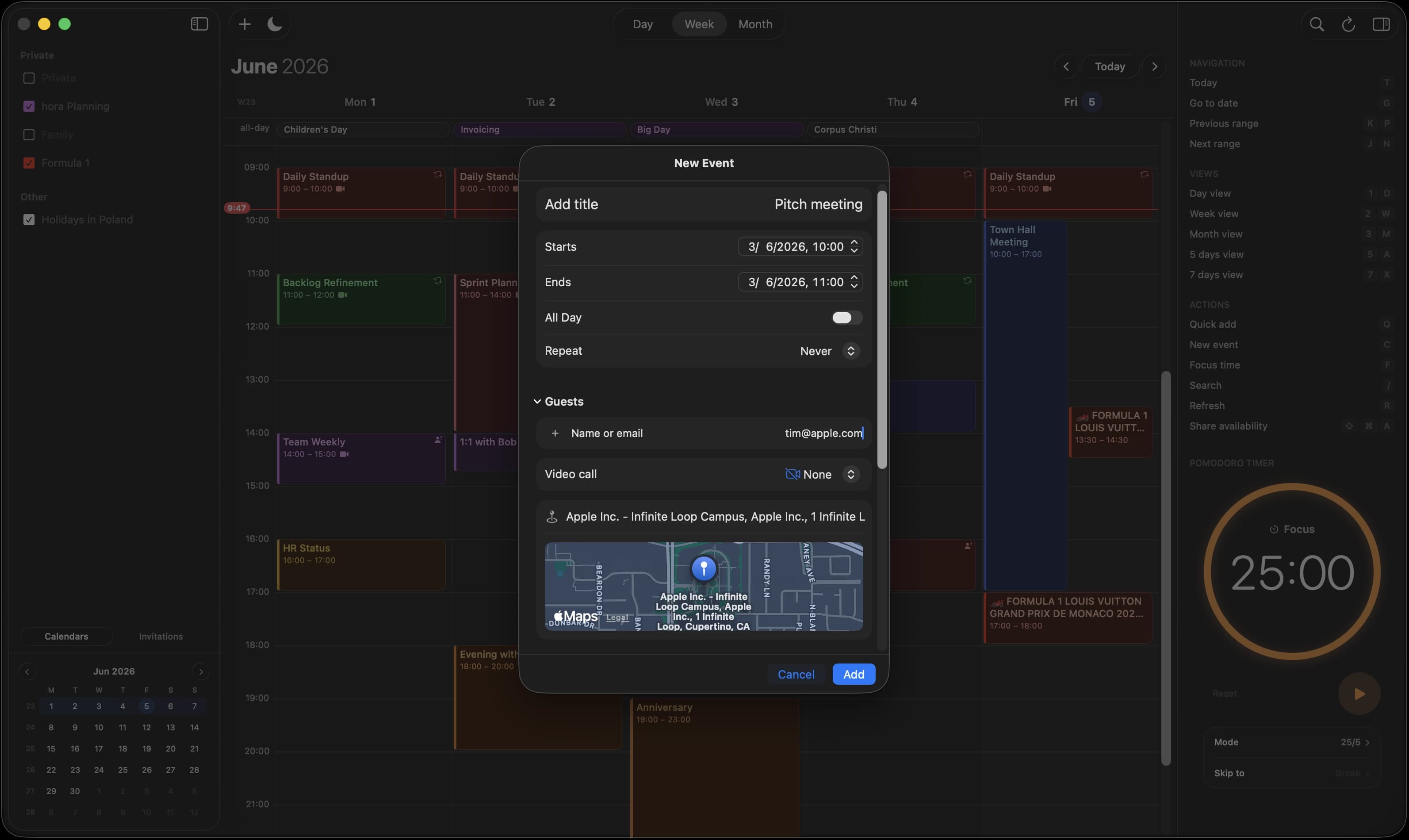 hora Calendar — Event creation and drag & drop