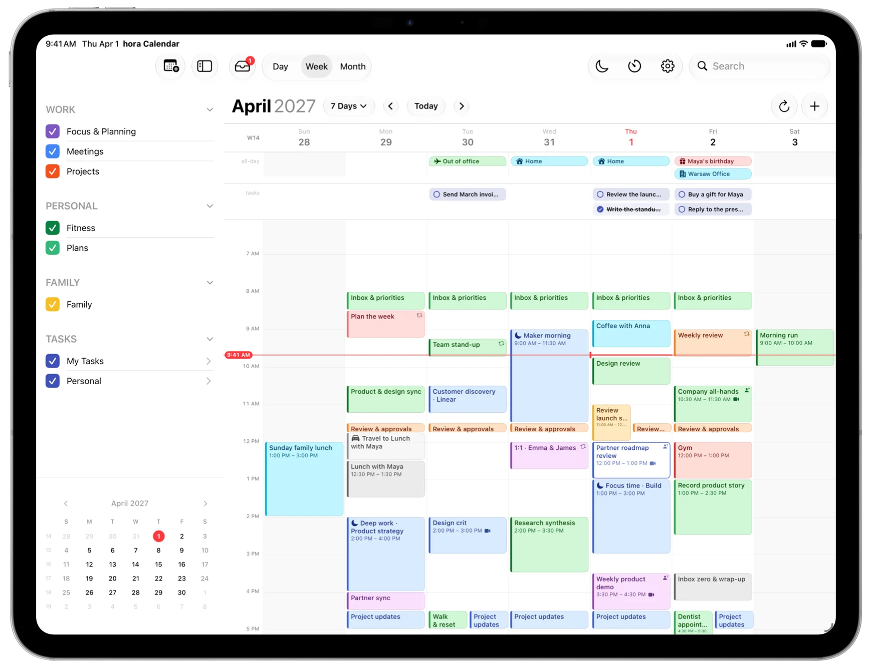 hora Calendar on iPad