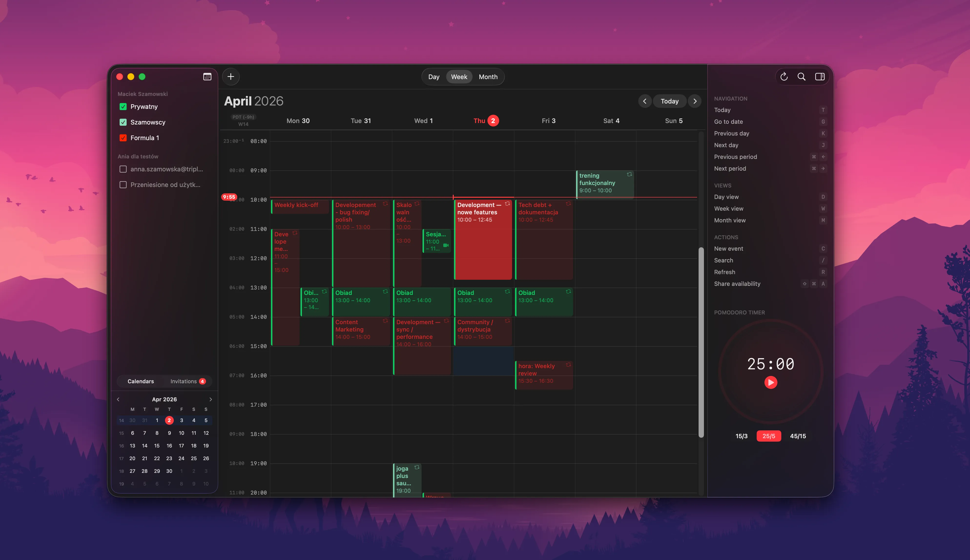 hora Calendar Week View showing real schedule with multiple calendars